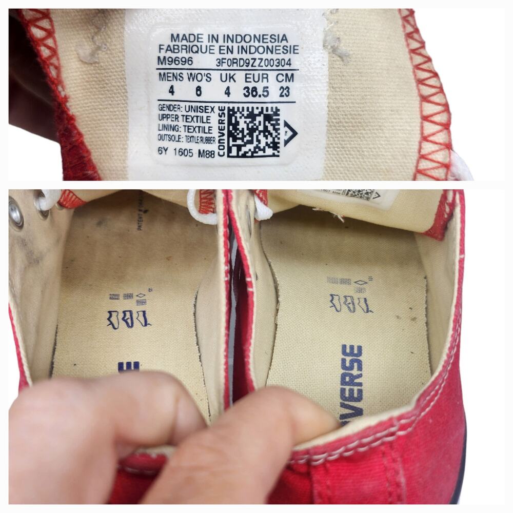 Converse All Star Shoes Womens 6 Red White Solid Low Top Comfy Sneakers Low Top - Picture 10 of 11